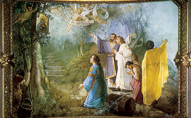Adorazione davanti al quadro della Madonna dell'Olivo